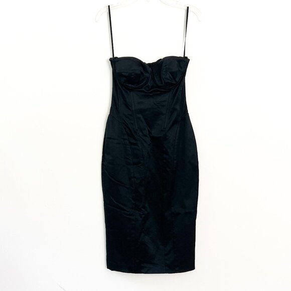 Dolce & Gabbana D&G / Strapless Midi Satin Black Corset Bustier Dress 40 S - Picture 1 of 8